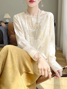 衬衫 女国风盘扣内搭上衣桑蚕丝中式 重磅真丝复古提花衬衫 超洋气