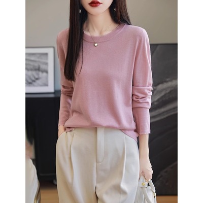 羊毛套头圆领套头螺纹打底衫