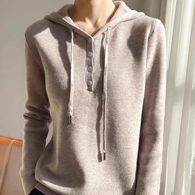 重磅加厚连帽半开领针织打底衫女2025新款长袖保暖内搭外穿卫衣春