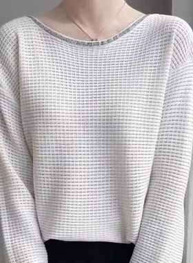 重工烫钻圆领宽松韩版打底毛衣女