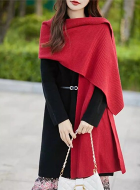 纯棉线针织披肩围巾女2025年秋季