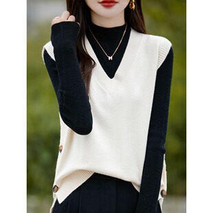 叠穿马甲针织背心女毛衣坎肩宽松V领冬季马夹外搭v字领毛线衣服