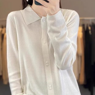 2026春季新款POLO领精仿羊毛衫女款长袖宽松针织毛衣外套上衣外搭