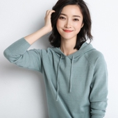 羊毛衫 女反季 清仓减龄套头连帽卫衣宽松帽衫 春季 打底大码 针织毛衣