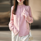 淑女风木耳边立领精仿羊毛针织开衫 秋冬季 宽松显瘦高级感毛衣外套