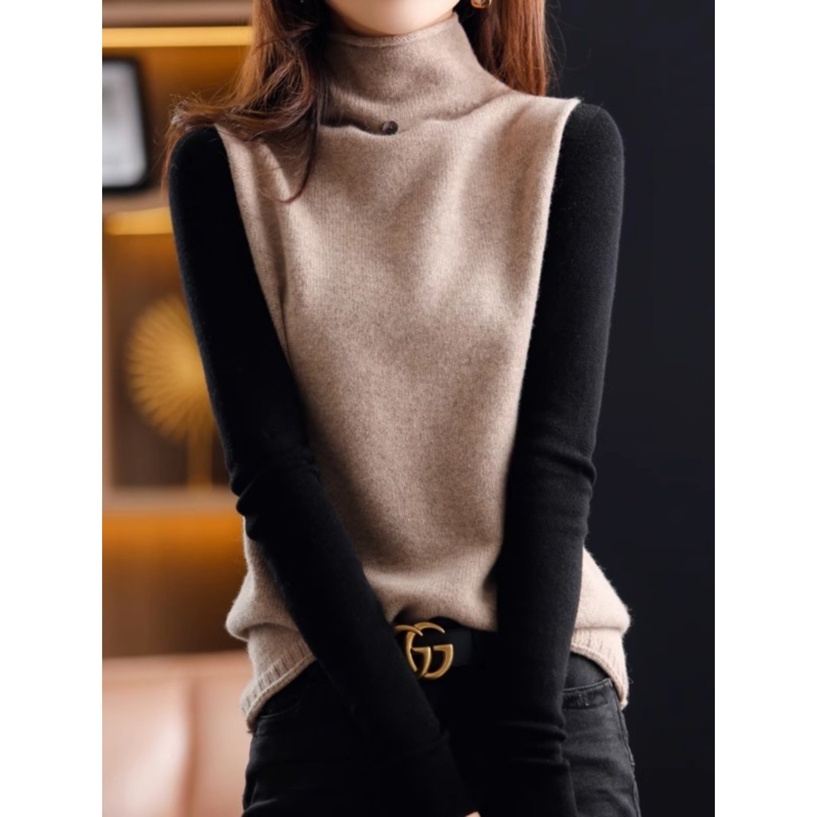羊绒衫马甲背心女秋季新款高领纽扣无袖上衣宽松显瘦羊毛针织坎肩,女装/女士精品,马夹,淘宝优惠券,粉丝福利购,淘宝优惠卷