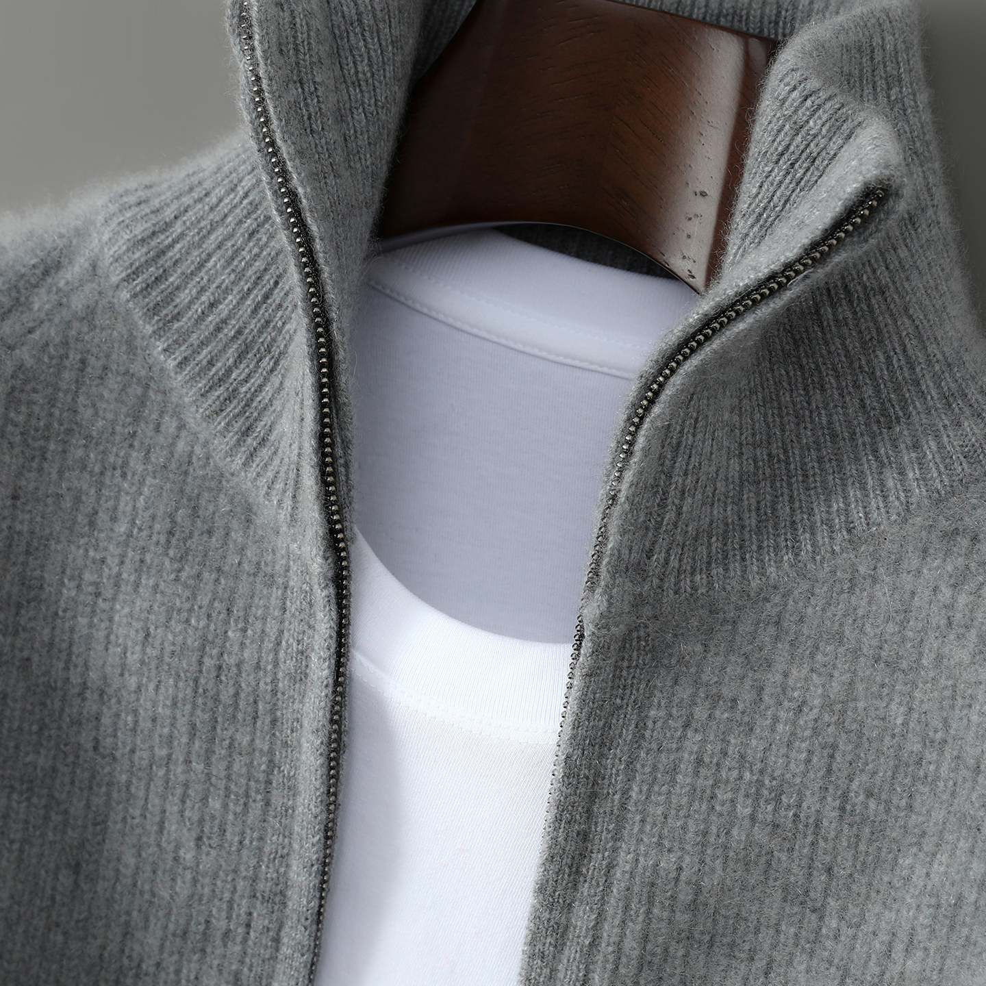 双股加厚100%纯羊毛衫男拉链开衫