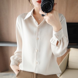 POLO领职业装 春季 气质长袖 新款 高端百搭打底衬衣 女士真丝缎面衬衫