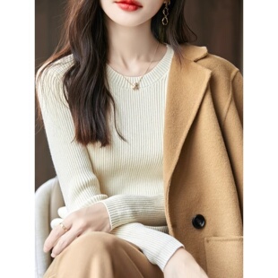 不起球纯棉圆领毛衣女款2026新款春季内搭修身显瘦全棉针织打底衫