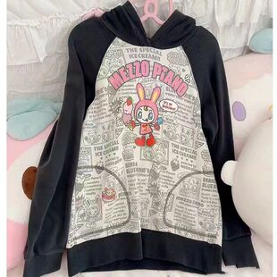 日系童趣复刻mezzopiano秋冬复古连帽卫衣卡通印花可爱宽松上衣