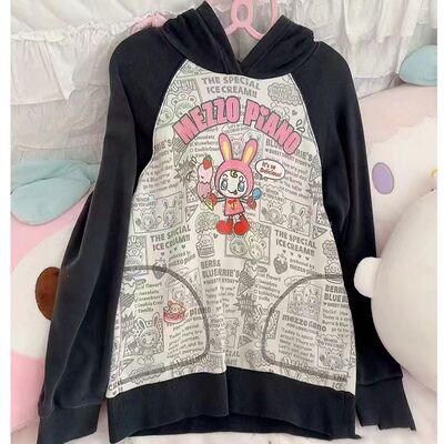 日系童趣复刻mezzopiano秋冬复古连帽卫衣卡通印花可爱宽松上衣