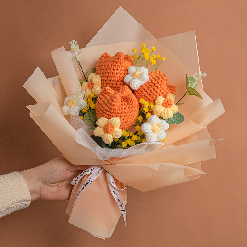 郁金香针织花束毛线花成品