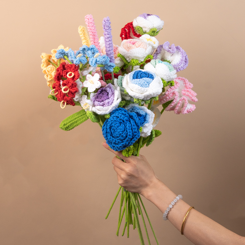 玫瑰向日葵康乃馨针织单支花毛线手工编织装饰插花仿真花假花批发