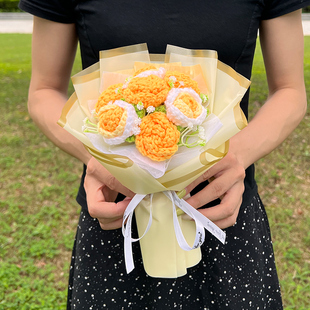玫瑰针织小花束向日葵毛线手工编织成品毕业礼物送闺蜜女生生日花