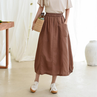 亚麻裙子 新款 棉麻女装 2025夏季 半身裙女纯色百搭a字裙新中式