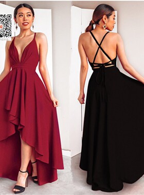 Women party Long dress Backless Evening gown Sling 3XL礼服裙