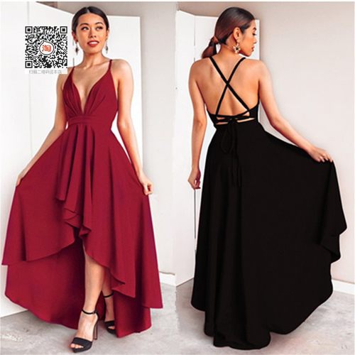 Women party Long dress Backless Evening gown Sling 3XL礼服裙