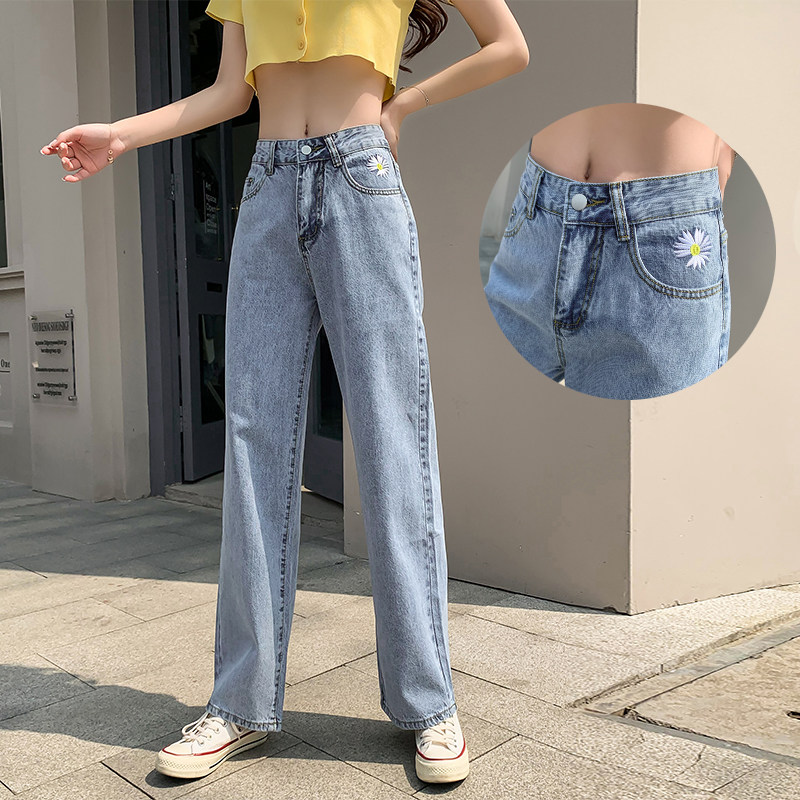 网红泫雅风坠感牛仔裤女夏韩版复古小雏菊刺绣港味休闲高腰阔腿裤在类目 女装/女士精品, 大码女装中 - 来自Buy2taobao.com提供专业的淘宝代购服务