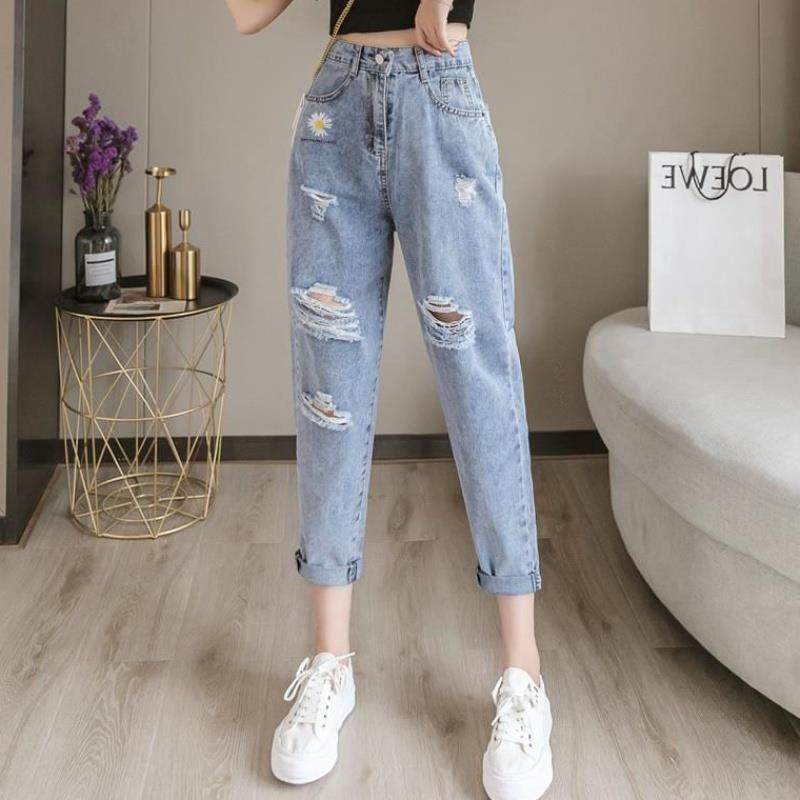 网红小雏菊牛仔裤女夏韩版复古港风街头破洞老爹裤休闲减龄九分裤在类目 女装/女士精品, 大码女装中 - 来自Buy2taobao.com提供专业的淘宝代购服务