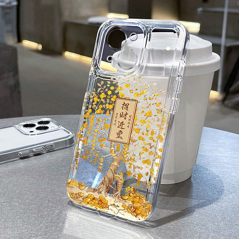 招财进宝适用苹果16pro手机壳iPhone15promax新款13华为mate60荣耀200防摔12小米14透明vivo全包oppo软壳k70