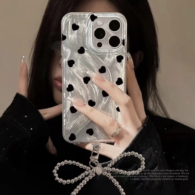 黑波点爱心蝴蝶结适用苹果16promax手机壳iPhone15华为mate70荣耀vivos20创意oppo小米14红米k80新款11羽纱壳