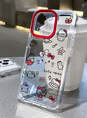 少女心kt猫适用苹果14/16手机壳iPhone15promax新款nova12华为mate60荣耀90防摔11小米13透明vivo可爱oppok70