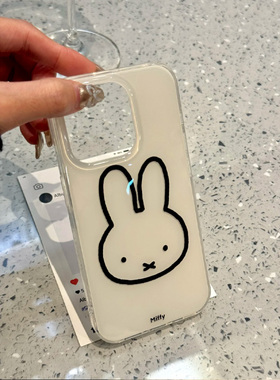 ins可爱小白兔适用苹果16promax手机壳iPhone14女新款13皮质12时尚11小众双层IMD壳15Pro防摔14pro少女保护套