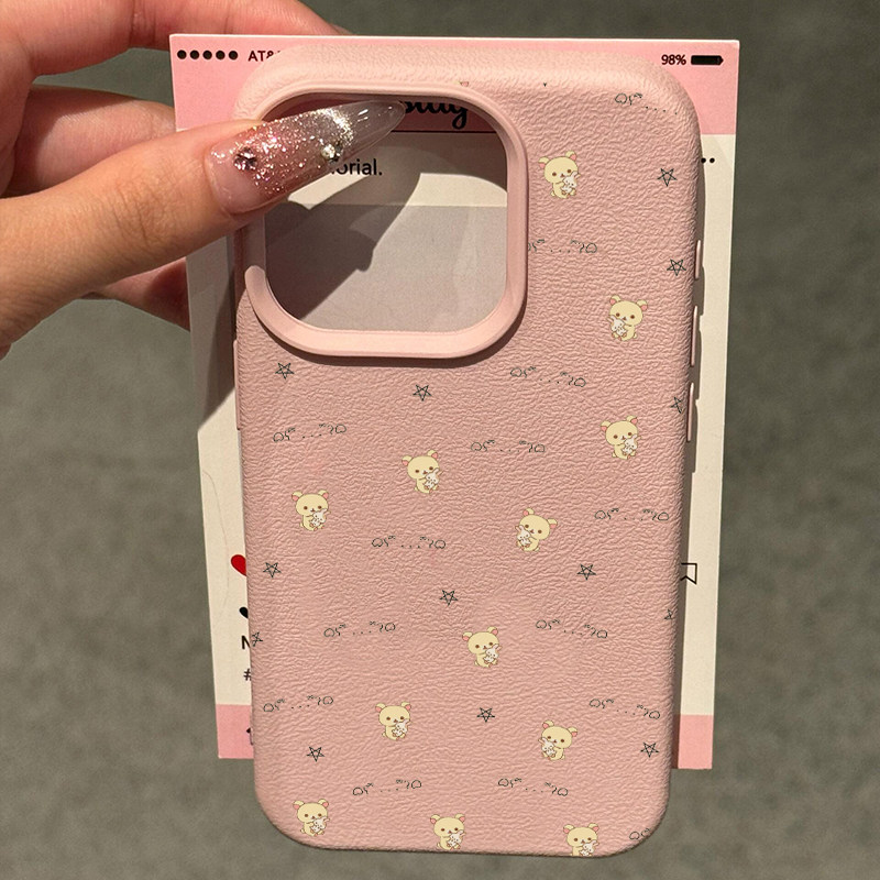 ins可爱少女心小熊手机壳荔枝纹