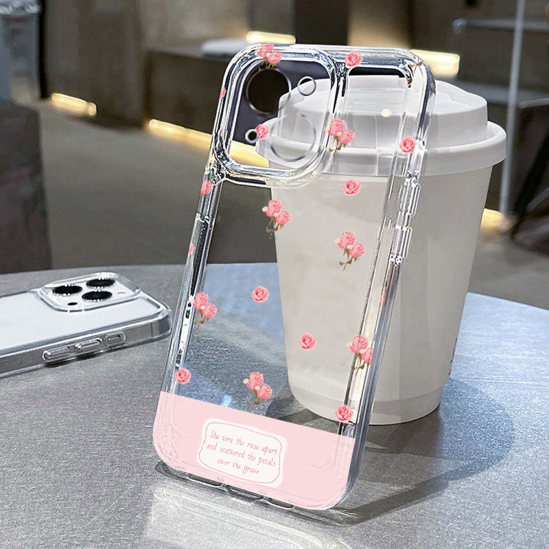 清新玫瑰适用苹果14手机壳iPhone15promax新款nova12华为mate60荣耀90防摔11小米13透明vivo全包oppo软壳k60