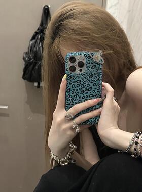 蓝色豹纹适用iPhone15promax手机壳苹果14pro新款16promax甜酷13个性立体星球12保护套11防摔xr小众xsmax高级