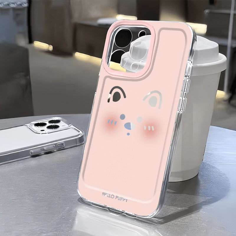 粉框腮红小狗适用苹果17手机壳iPhone15promax新款16华为p70荣耀300防摔13小米14透明vivo全包oppo软壳findx8