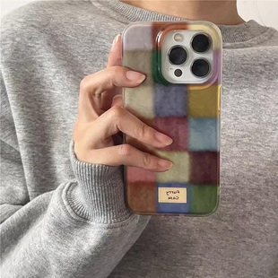 彩色格子适用苹果16手机壳iPhone15promax晕染新款 opporeno12小米14红米note13潮 华为mate60荣耀vivos19时尚