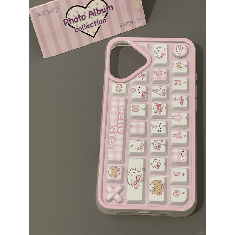 ins可爱kitty酱立体键盘适用苹果16promax手机壳iPhone15新款16保护套13女款14软壳15promax少女心12卡通11套