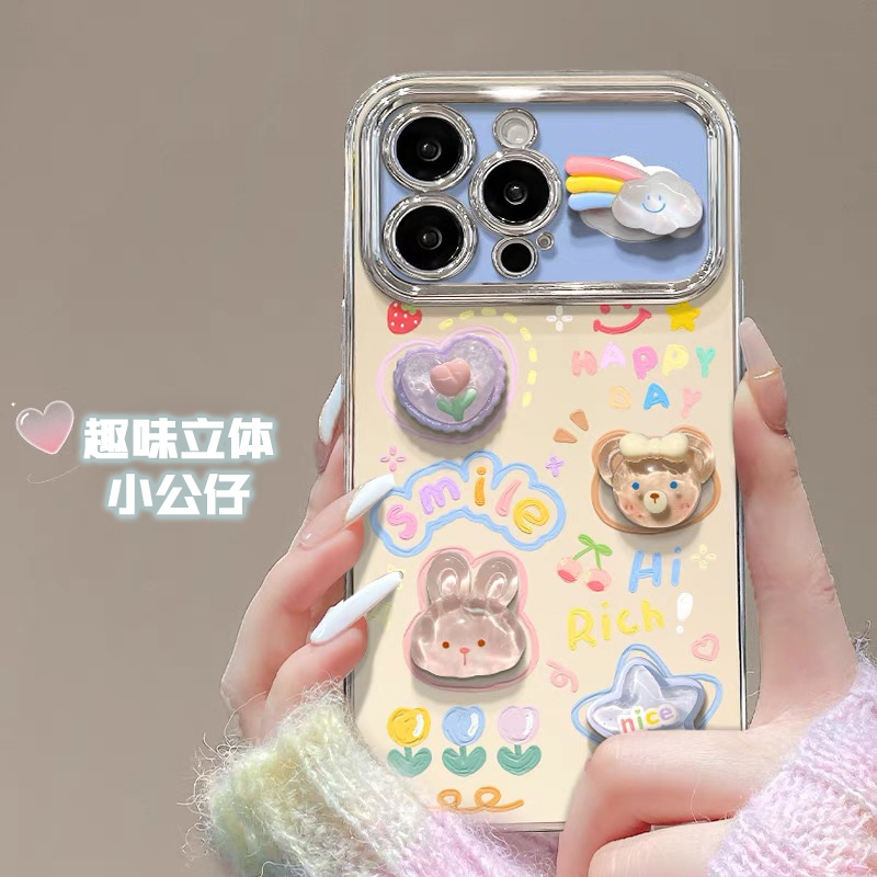 涂鸦动物适用苹果13手机壳iPhone15promax新款12华为mate60荣耀90防摔11小米14公仔vivox100全包oppo软壳k70