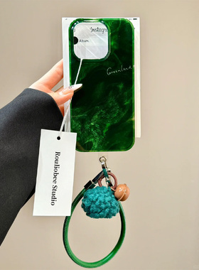 水墨暗绿适用苹果16手机壳iPhone15promax晕染14新款12华为mate60荣耀200铃铛vivox100小米13防摔oppo高级k70