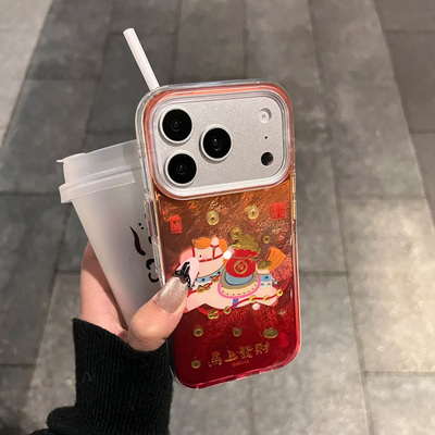 新款马上发财适用苹果17pro手机壳iPhone15promax创意16华为mate70荣耀vivos19锡纸纹oppo红米k80小米17pro女