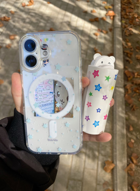 蓝色小星星适用iPhone16promax无线充电磁吸手机壳15promax新款13透明14promax卡通11可爱12创意16plus防摔17