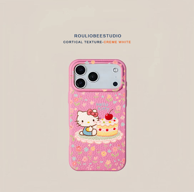 花花蛋糕凯蒂猫适用苹果17promax手机壳iphone15新款16肤感13荣耀400皮纹14保护套12华为p70vivoppo小米17pro