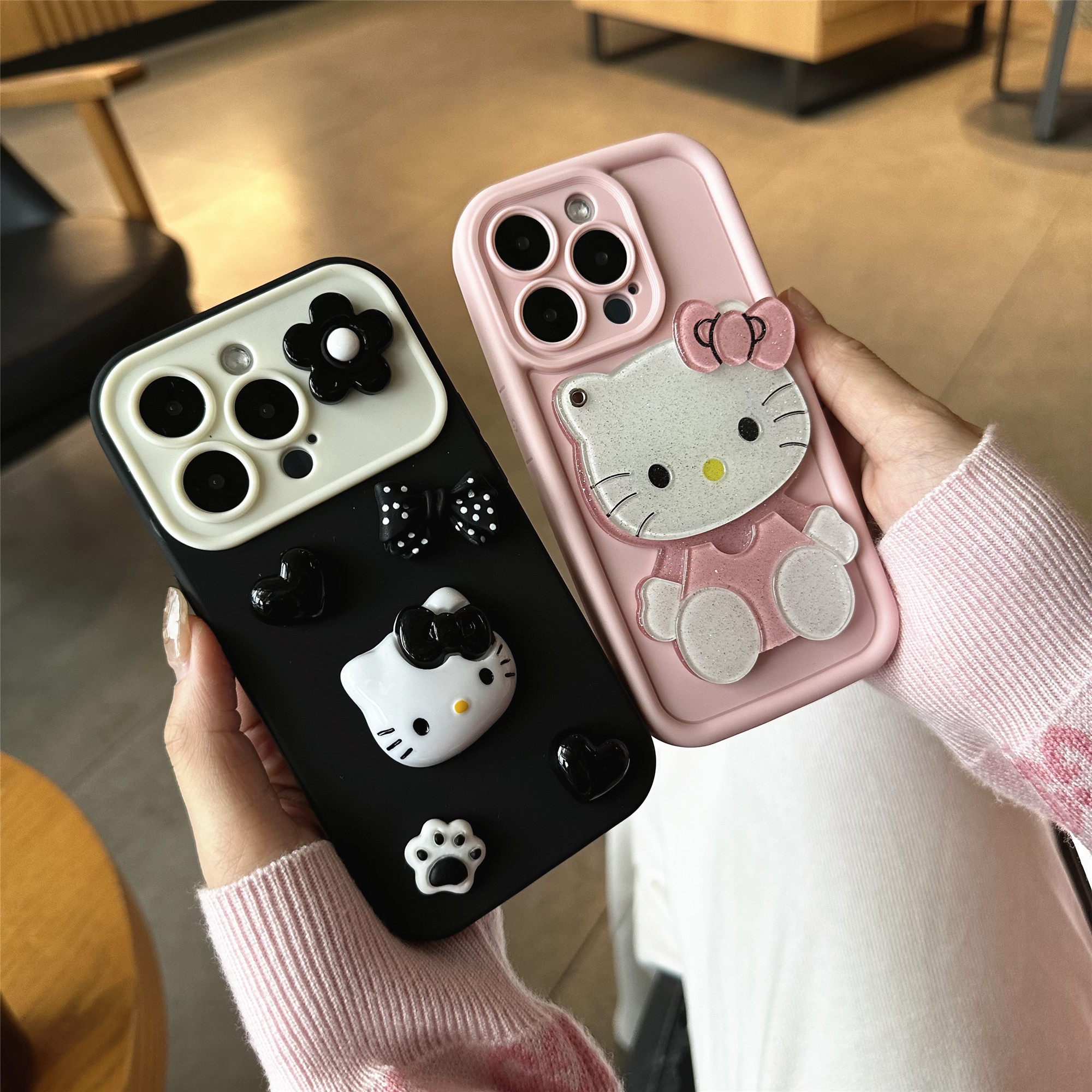 可爱卡通HelloKitty补妆镜适用iPhone13Promax苹果14手机壳12新款15pro防摔xr硅胶11女款xsmax小众立体手机套 3C数码配件 手机保护套/壳 原图主图