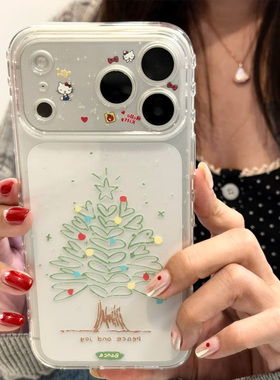 圣诞树适用苹果17pro手机壳iPhone15promax新款16pro华为p70荣耀300防摔13小米14透明vivo全包oppo软壳findx8