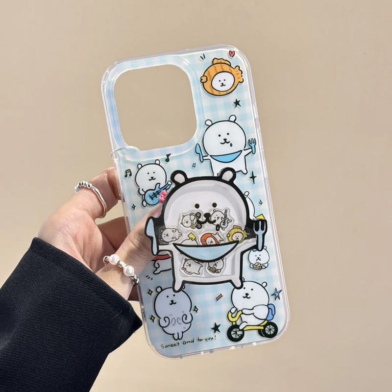 自嘲熊支架适用苹果16手机壳iPhone15promax新款华为mate60荣耀vivos19时尚opporeno12小米14红米note13卡通