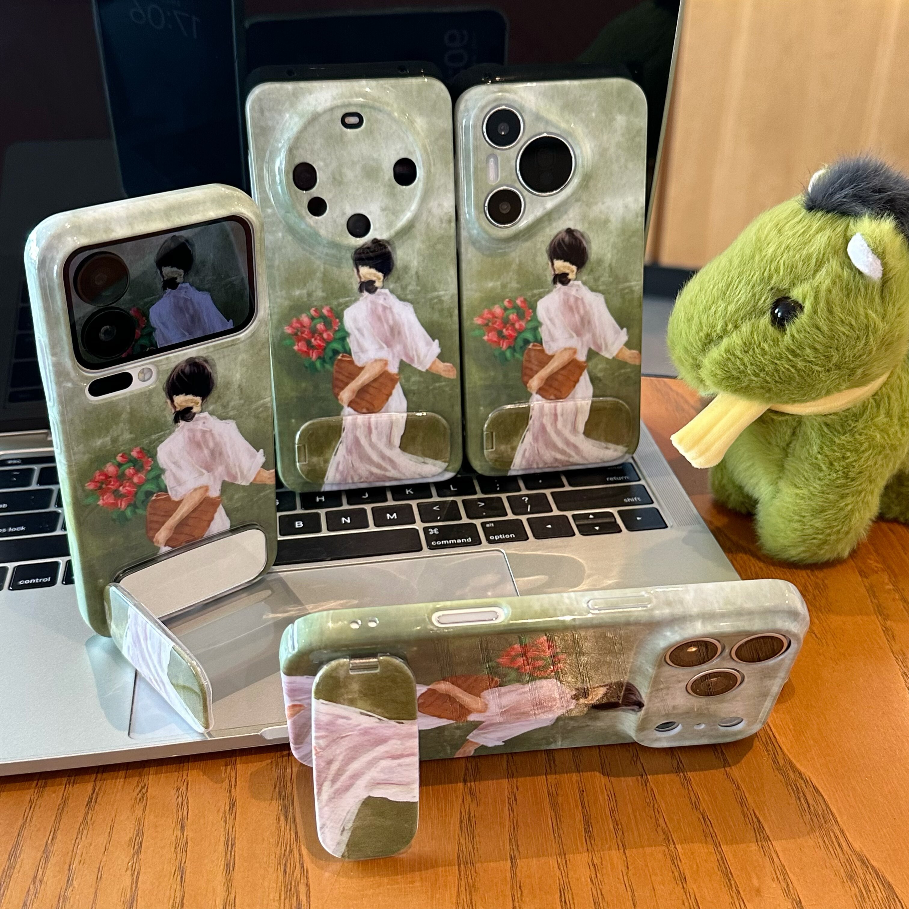 花束背影少女适用iPhone16promax手机壳苹果13菲林华为mate70镜面支架vivo小米17防摔oppo硬壳红米k80荣耀500
