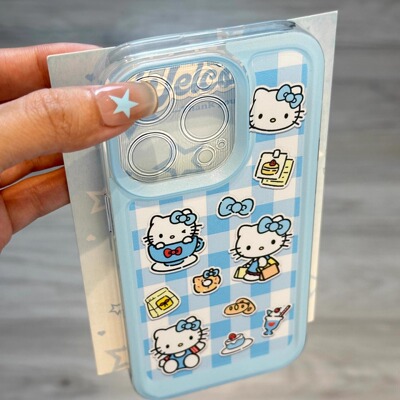 可爱少女心棋盘格全包插画手机壳