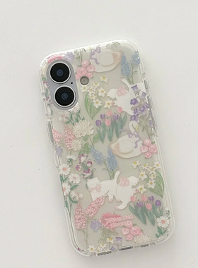 花朵小猫适用苹果16手机壳iPhone15promax新款p70华为mate60荣耀200清新vivos19卡通oppo小米14红米note13女