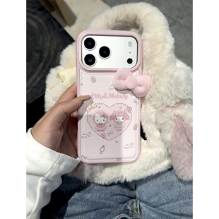 美乐蒂Kitty猫适用苹果16promax手机壳iPhone15卡通14可爱13日韩12创意16女款 蝴蝶结17promax大孔皮纹气囊11