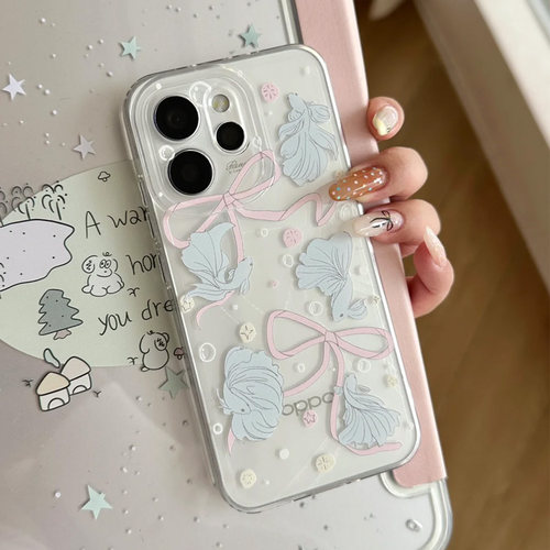 蝴蝶结小鱼适用苹果17手机壳iPhone15promax新款16华为p70荣耀300防摔13小米14透明vivo全包oppo软壳findx8女