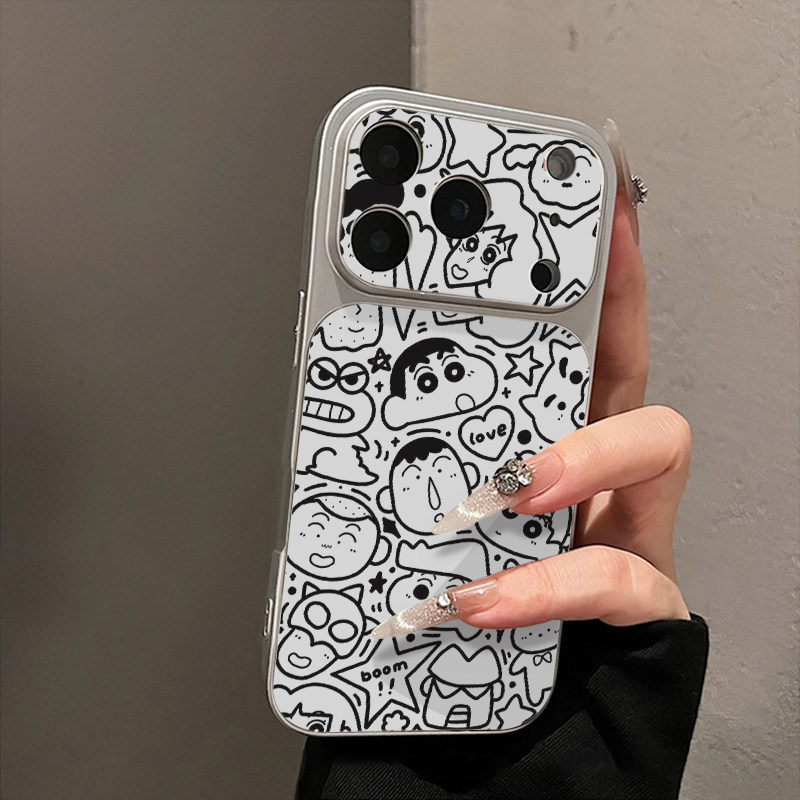 线条小新伙伴适用苹果16promax手机壳iPhone15新款13华为mate80荣耀p70电镀壳opporeno15小米17pro卡通红米14