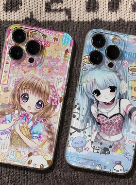 蓝色二次元美女适用苹果17手机壳iPhone15promax新款16华为p70荣耀300防摔13小米14透明vivo全包oppo软findx8