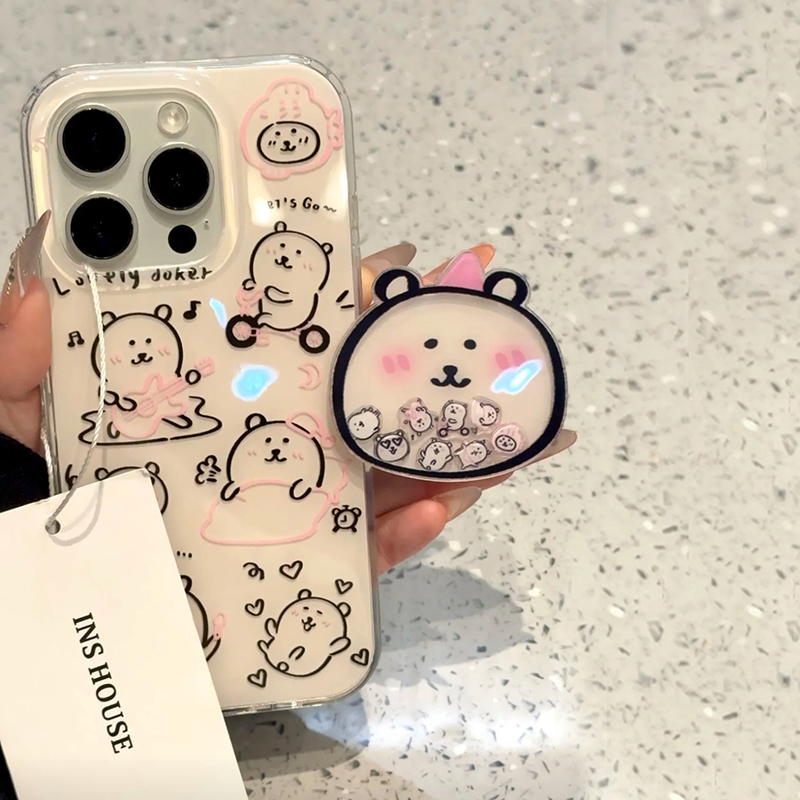 粉帽自嘲熊适用苹果16手机壳iPhone15promax新款p70华为mate60荣耀200趣味vivos19支架oppo小米14红米note13