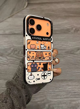 趣味猫咪框框适用iPhone15promax手机壳苹果14pro新款16promax卡通13可爱12保护套11硅胶防摔15plus三合一17p
